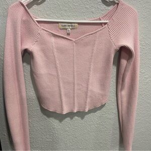 Guess Light Pink Ribbed Knit Top